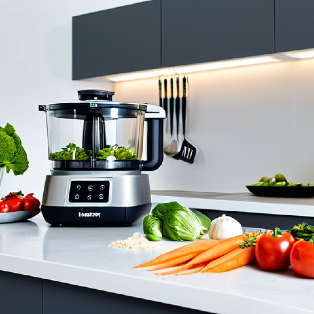 **

"A modern kitchen featuring a Magimix Cook Expert robot multifonction on a clean countertop, surrounded by fresh vegetables and cooking ingredients. The scene is brightly lit and inviting, showcasing the appliance's user-friendly design. The robot is clean and looks well-maintained. Focus on showcasing the robustness and simplicity. Fully clothed individuals can be glimpsed in the background preparing food. Safe for work, appropriate content, fully clothed, professional, family-friendly, perfect anatomy, correct proportions, natural pose, well-formed hands, proper finger count, natural body proportions."

**