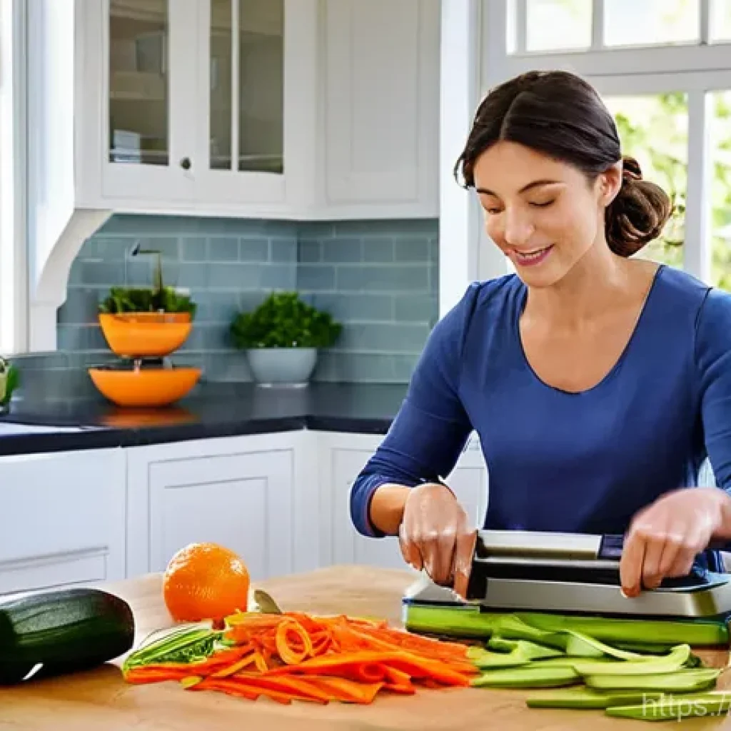 다기능 채칼의 활용 방법 - **Prompt 1: Efficient French Kitchen Prep**
A bright, clean, and modern French kitchen bathed in...