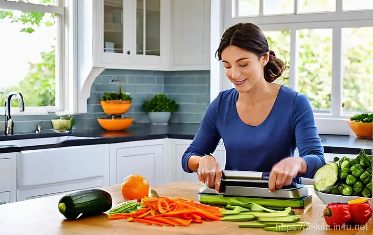 다기능 채칼의 활용 방법 - **Prompt 1: Efficient French Kitchen Prep**
A bright, clean, and modern French kitchen bathed in...