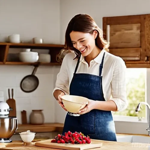 Home 20 주방 핸드믹서와 스탠드믹서 비교 - **Prompt for a Hand Mixer:**
"A cozy, brightly lit French-style kitchen. A smiling young woman, ...