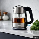 Home 23 초고속 전기포트와 일반 전기포트 비교 - A sleek, modern electric kettle made of brushed stainless steel and borosilicate glass sitting on a ...