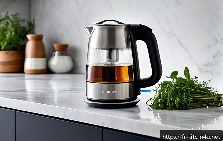 초고속 전기포트와 일반 전기포트 비교 - A sleek, modern electric kettle made of brushed stainless steel and borosilicate glass sitting on a ...