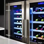 스마트 와인 셀러의 장점 - A sleek, modern smart wine cellar integrated into a stylish French kitchen interior with stainless s...